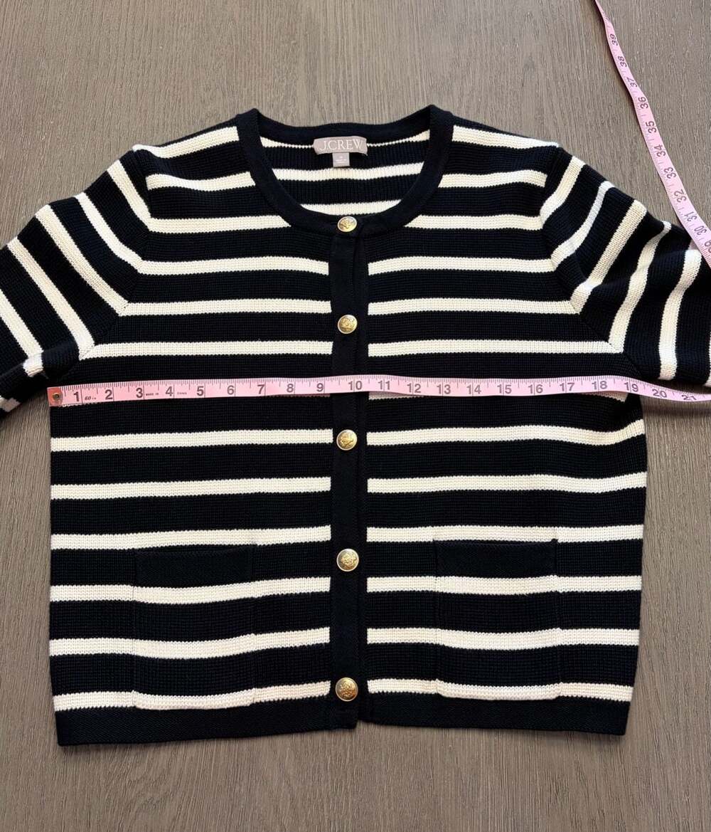 J.Crew Emilie Sweater Lady Jacket Black Ivory Stripe Gold Buttons M - Picture 6 of 9